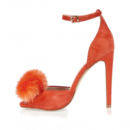 River Island orange pom pom heels